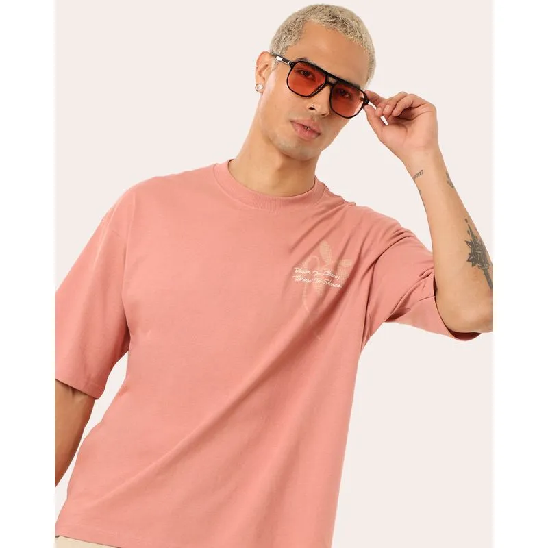 Camiseta Masculina Algodão Box Estampa Frente e Costas Rosa G
