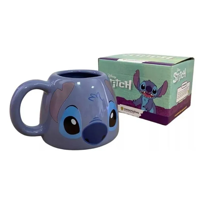 2x Caneca Stitch Boquinha Lilo &amp; Stitch Disney Cor Azul