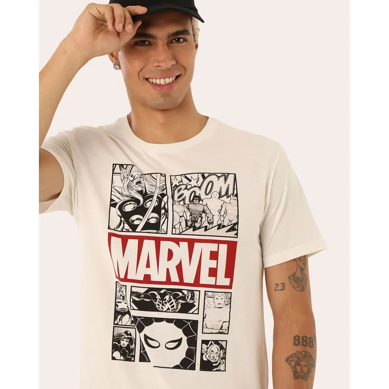 Camiseta Masculina Algodão Marvel Heróis Off White XGG