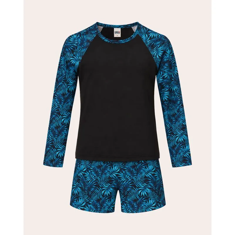 Conjunto Juvenil Praia UV50+ Sunga Manga Longa Preto 14