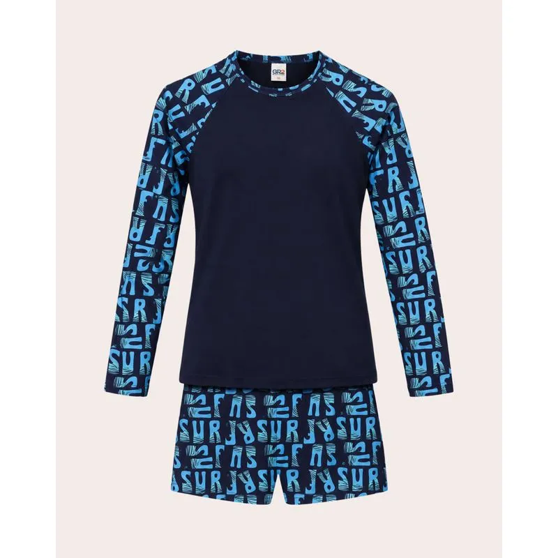 Conjunto Juvenil Praia UV50+ Sunga Manga Longa Marinho 10