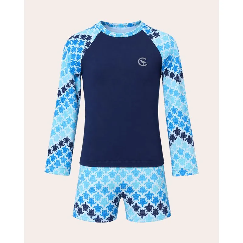 Conjunto Bebê Praia Camiseta Sunga Tartarugas Proteção UV50+ Marinho 1