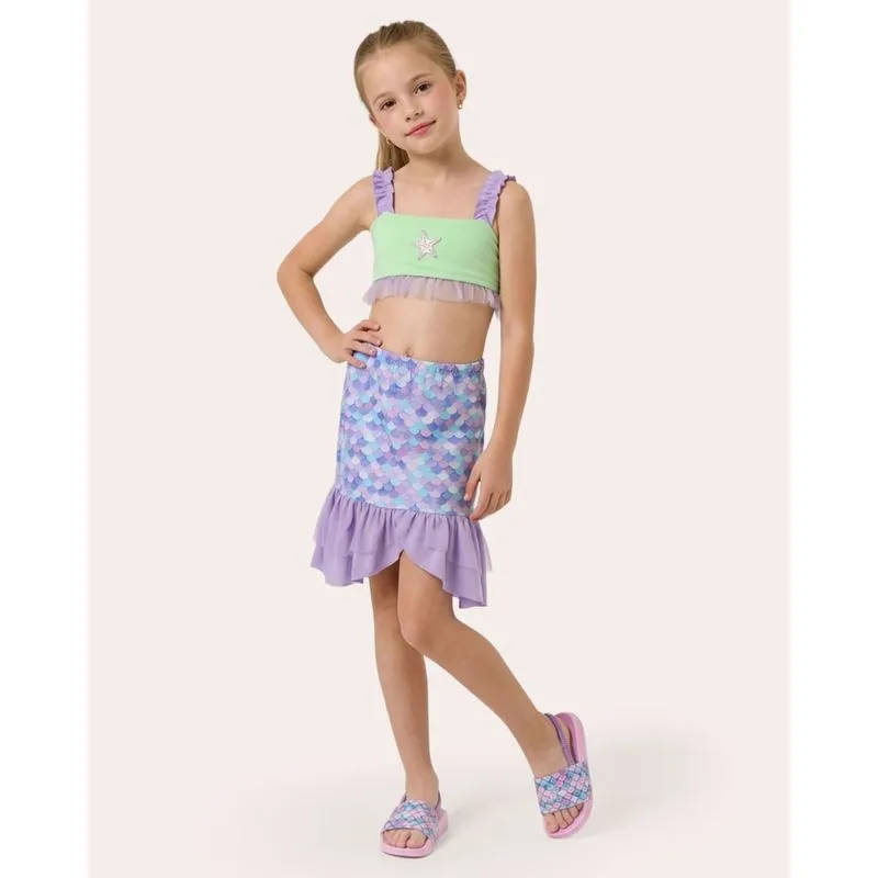Trijunto Infantil 3 Peças Estampado Saia Sereia UV50+ Lilás 4
