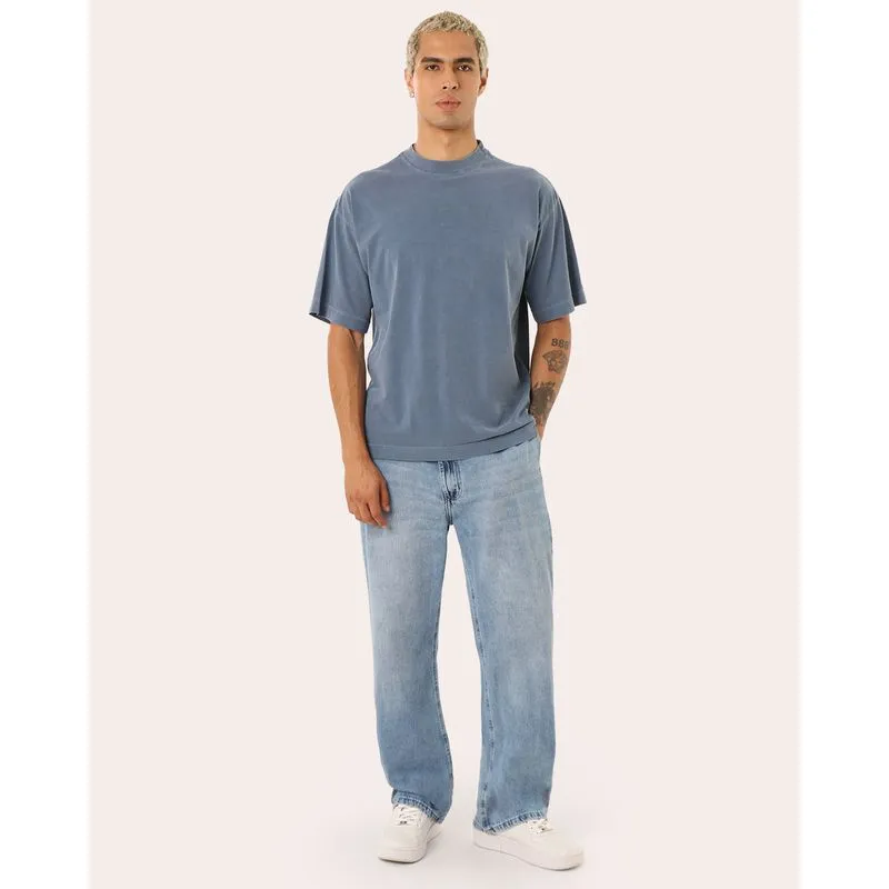Calça Jeans Masculina Reta Marmorizada Azul 34