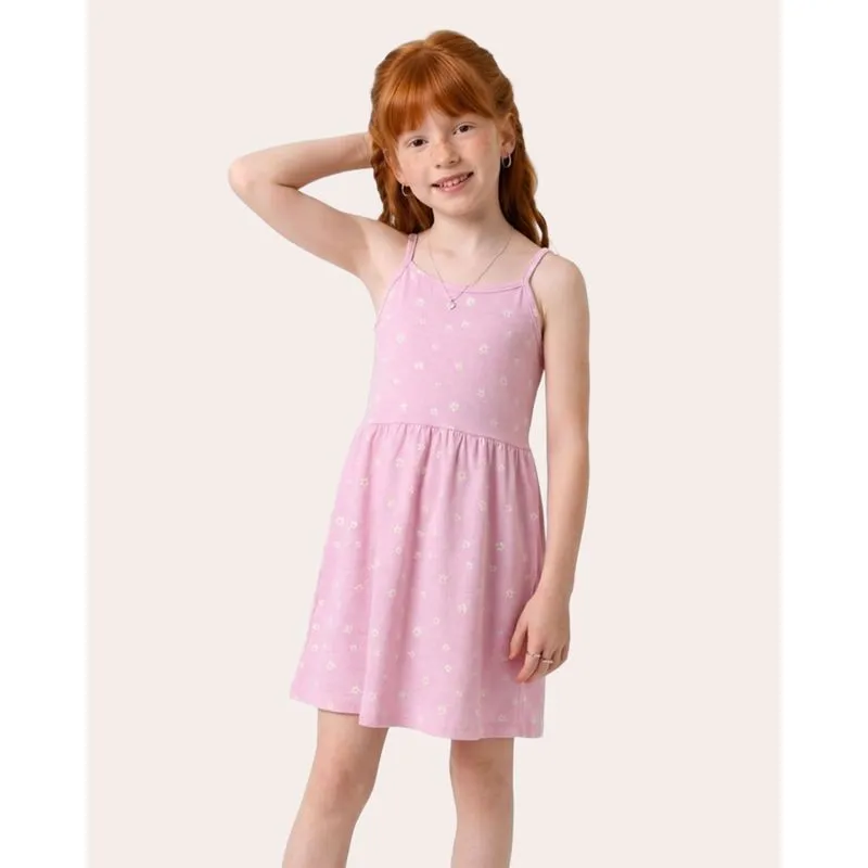 Vestido Infantil Curto Algodão Alcinha Estampa Floral Rosa 6
