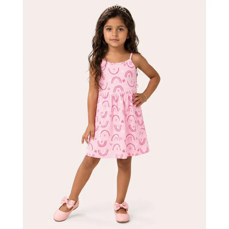 Vestido Infantil Algodão Alcinha Estampada Rosa 6