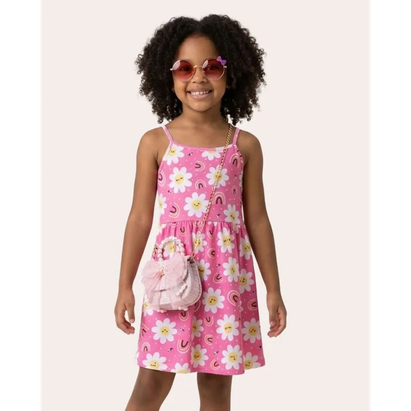 Vestido Infantil de Alcinha Algodão Floral Rosa 8