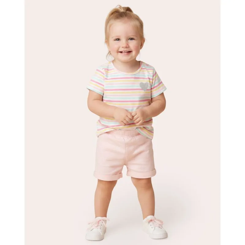 Camiseta Bebê Listrada com Aplique Glitter Rosa 4