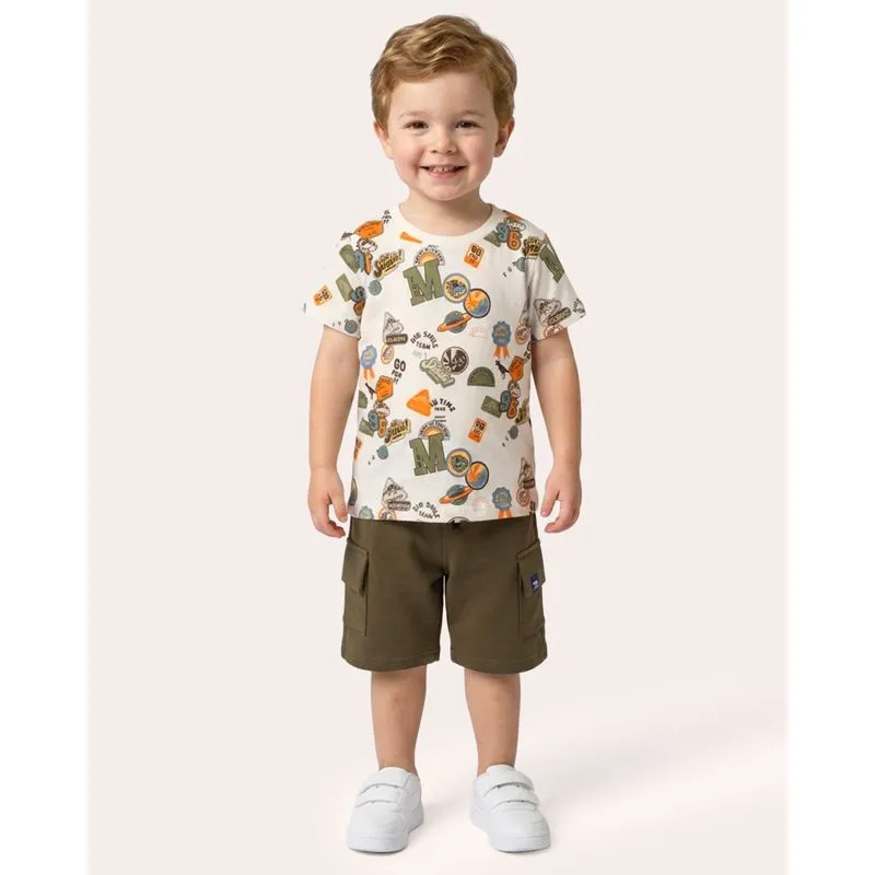 Conjunto Bebê Algodão Estampado Dinossauro Off White 1