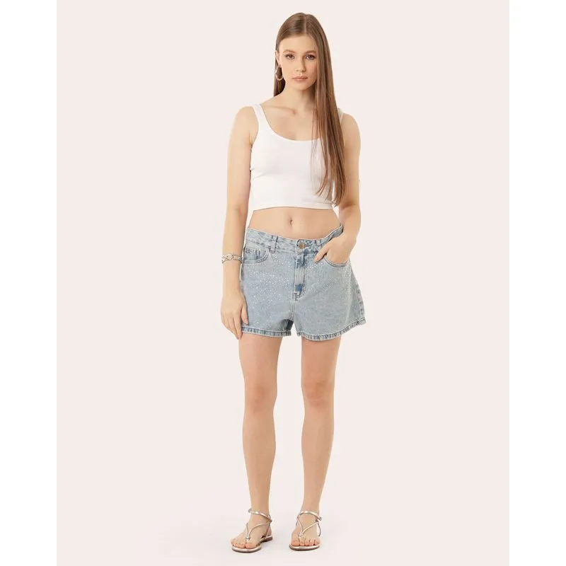 Short Jeans Feminino com Brilho Azul Claro 42