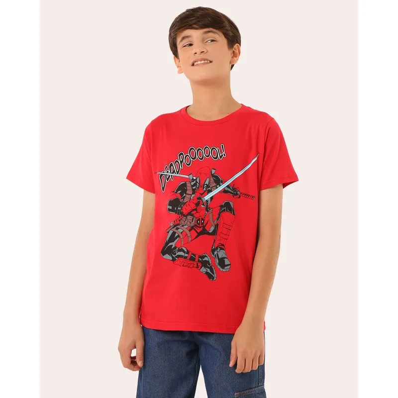 Camiseta Juvenil Marvel Deadpool Manga Curta Vermelha 14