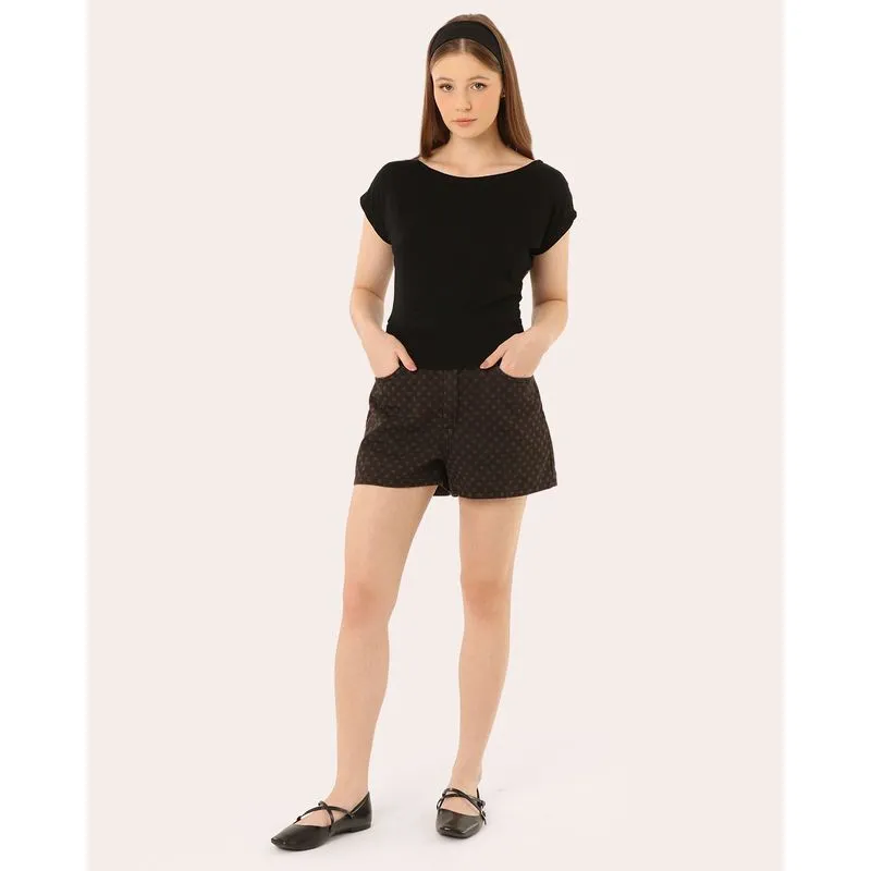 Short Sarja Feminino Estampa Poá Marrom 44