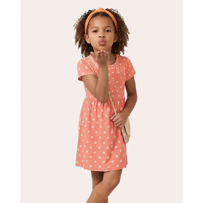 Vestido Infantil Algodão Manga Curta Laranja 8