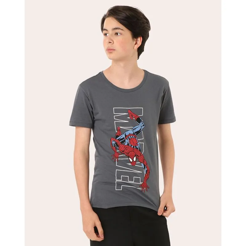 Camiseta Juvenil Algodão Marvel Homem Aranha Cinza 12