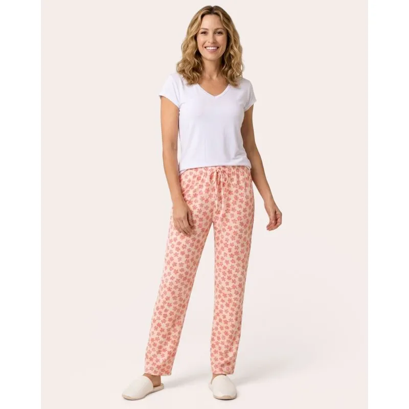 Pijama Feminino Calça Avulsa Suede Estampa Flor Bege P
