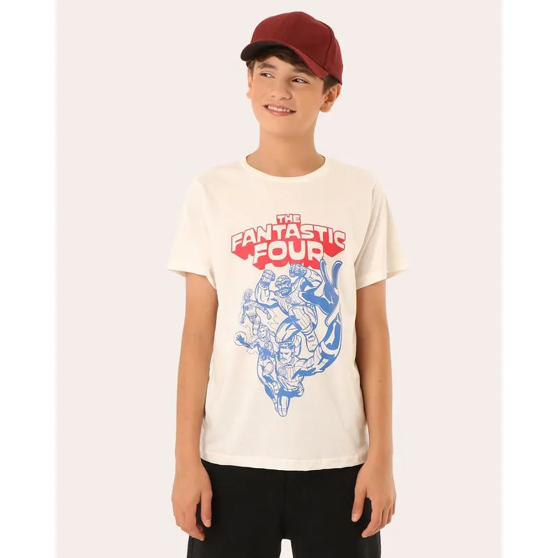 Camiseta Juvenil Algodão O Quarteto Fantástico Off White 12