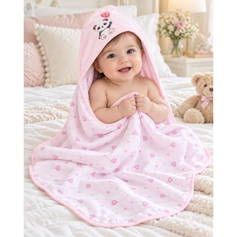 Toalha De Banho Bebê Plush Capuz Rosa UN