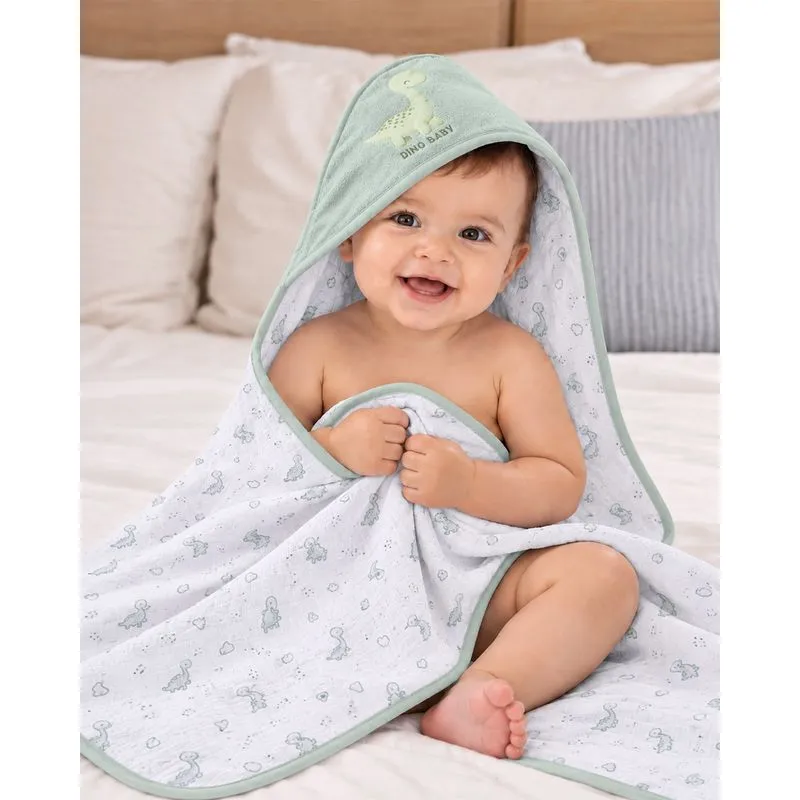 Toalha De Banho Infantil Plush com Capuz Estampa Dino Verde UN