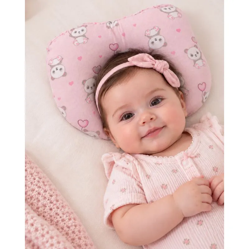 Travesseiro Bebê Anatômico Estampado Panda Rosa UN