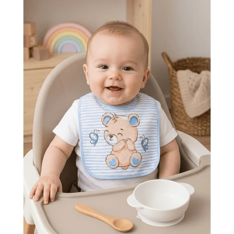 Kit 3 Babadores Bebê Estampados Azul UN