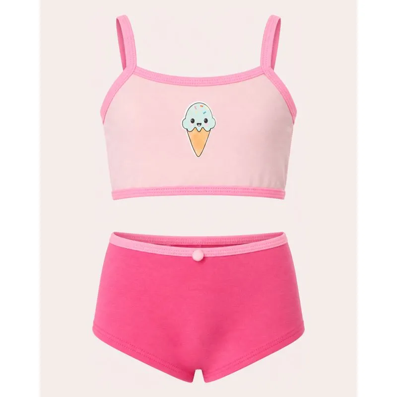 Conjunto Infantil Top e Calcinha Estampa Sorvete Rosa 6