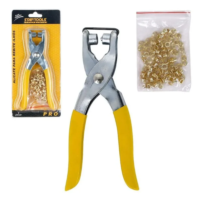 3x Alicate Para Colocar Ilhos Manual + 100 Ilhoses Dourados
