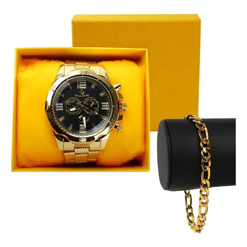 10x Kit Presente Masculino Relogio + Pulseira Aço Prova D'a