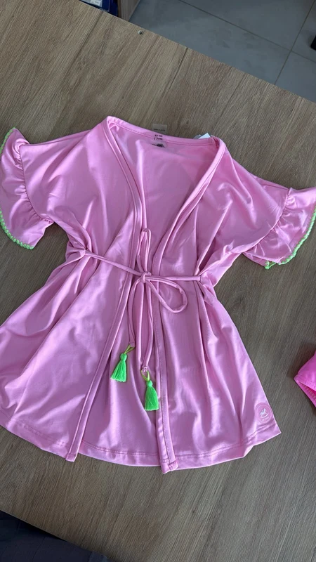 SAÍDA DE PRAIA AMARRAÇÃO POM POM CORDÃO PROTEÇÃO UV50+ MENINA UP BABY Rosa / 4