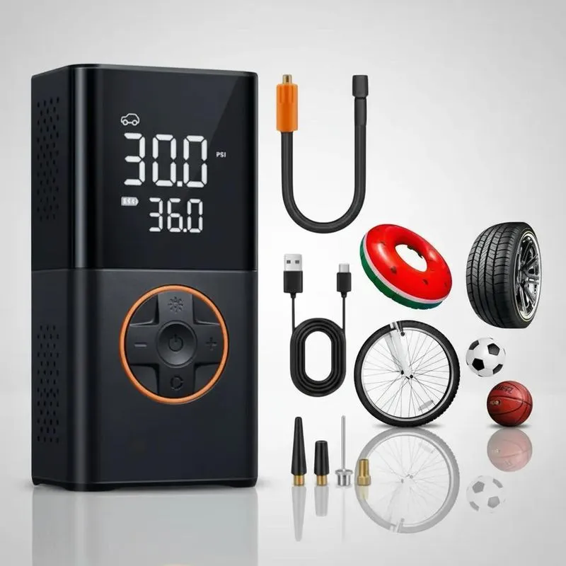 Mini Compressor Ar Portátil Pneu Led Recarr - Preto 127/220v