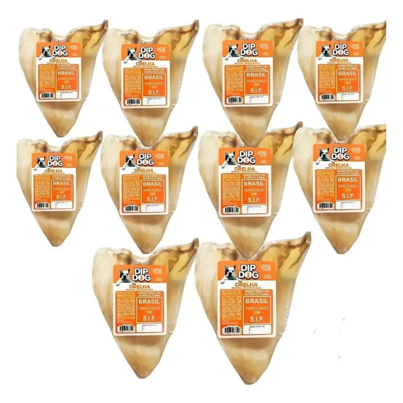 Orelhas Bovina Natural Pra Cachorro Dip Dog Kit 10 Unid Diel