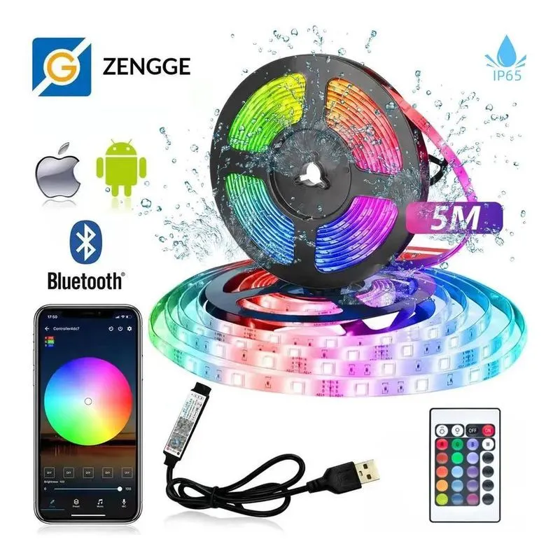 10x Fita Led 5050 Rgb 16cores Bluetooth Controlador App Ip65