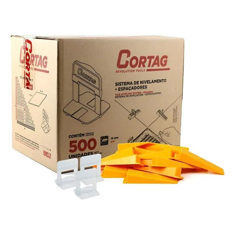 Nivelador Cortag 500 Pçs + 50 Cunhas: Juntas Perfeitas - 1mm