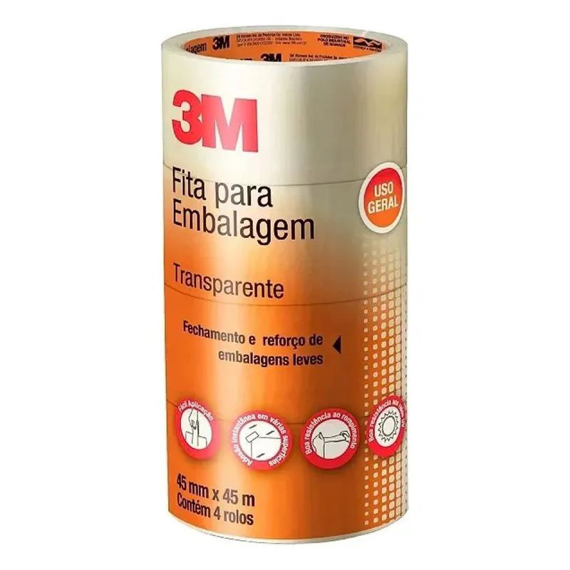 3m 301 Fita Adesiva Embalagem Transparente 48mm X 50m 4 Unid