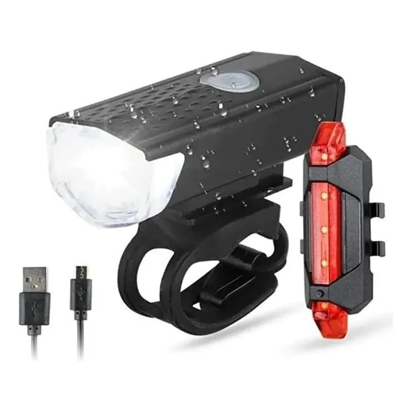 3x Kit Farol Bike Led Recarregável Potente Dianteira + Trase