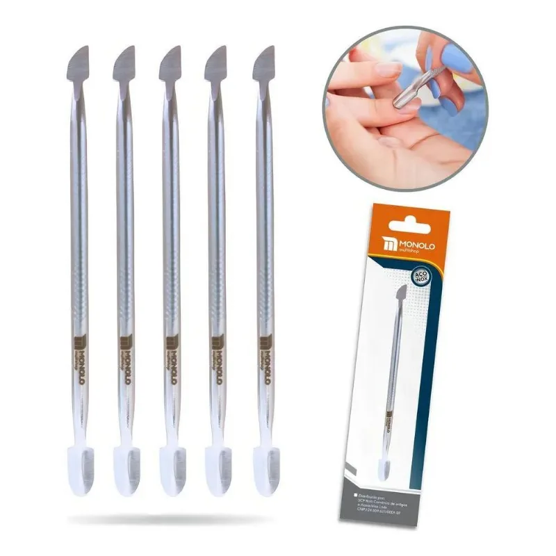 Kit 5 Espátula Cutícula Manicure Unha Raspador Empurrador Aç