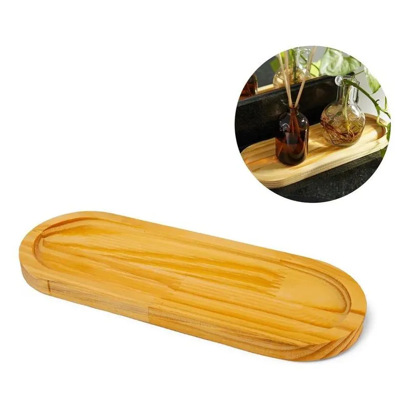 5x Bandeja Oval Lavabo Decoração Madeira Pinus 28x10cm