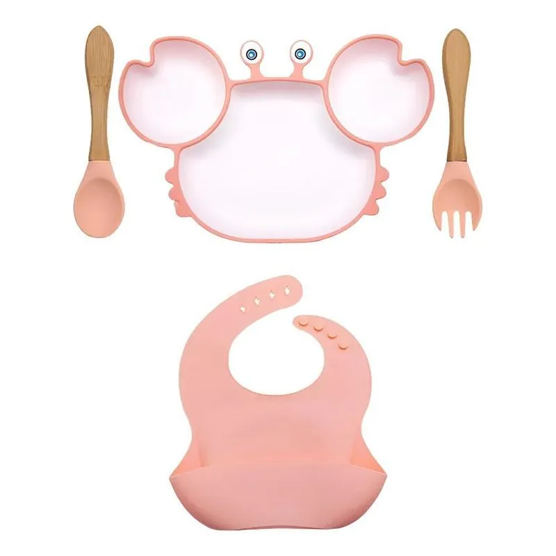 Kit Babador Silicone Bebê Talher Prato Flexível Ventosa B Ro