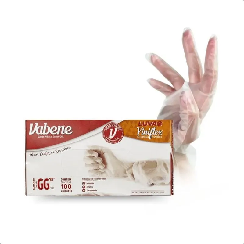 2x Luva Viniflex Descartável Cuidado Pessoal E Proteção 100u