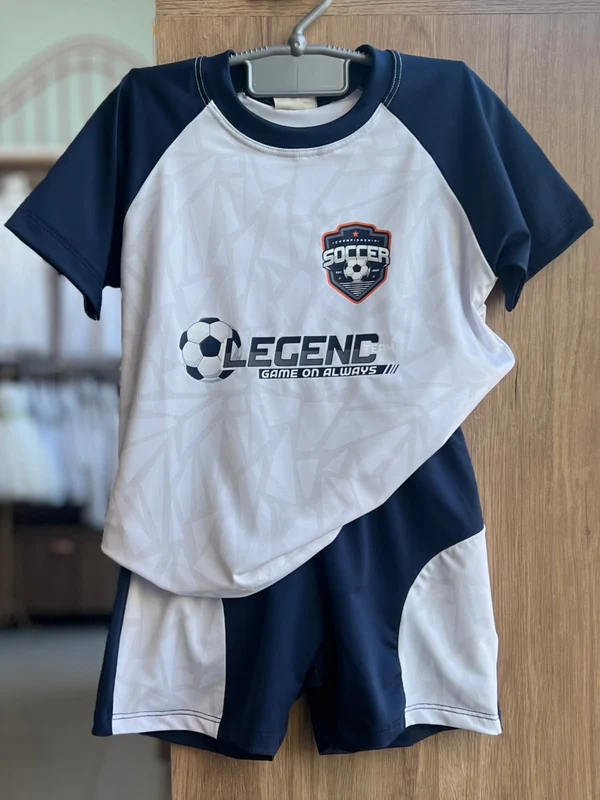 CONJUNTO CAMISETA MANGA CURTA ESCUDO FUTEBOL DRY FIT E BERMUDA MENINO ANGERÔ BRANCO/MARINHO / 8