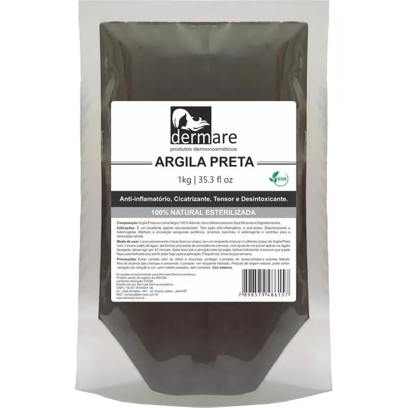Máscara Facial Para Pele Dermare Argila Preta 1kg