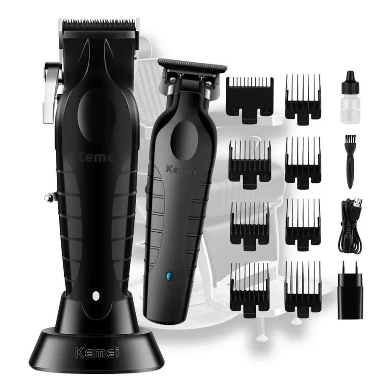 10x Maquina Cortar Cabelo E Acabamento Kit Kemei Km2296 E K