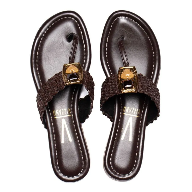 Chinelo Rasteira Feminino Vizzano Tira Tramada Marrom - 38
