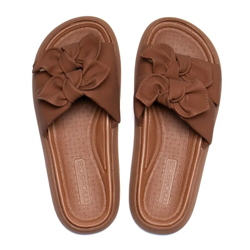 Chinelo Slide Feminino Moleca Flatform Laço Duplo Marrom - 37