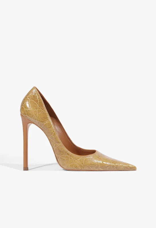 Clara Leather Pump 7 / Olive Green / Croc-Embossed Leather