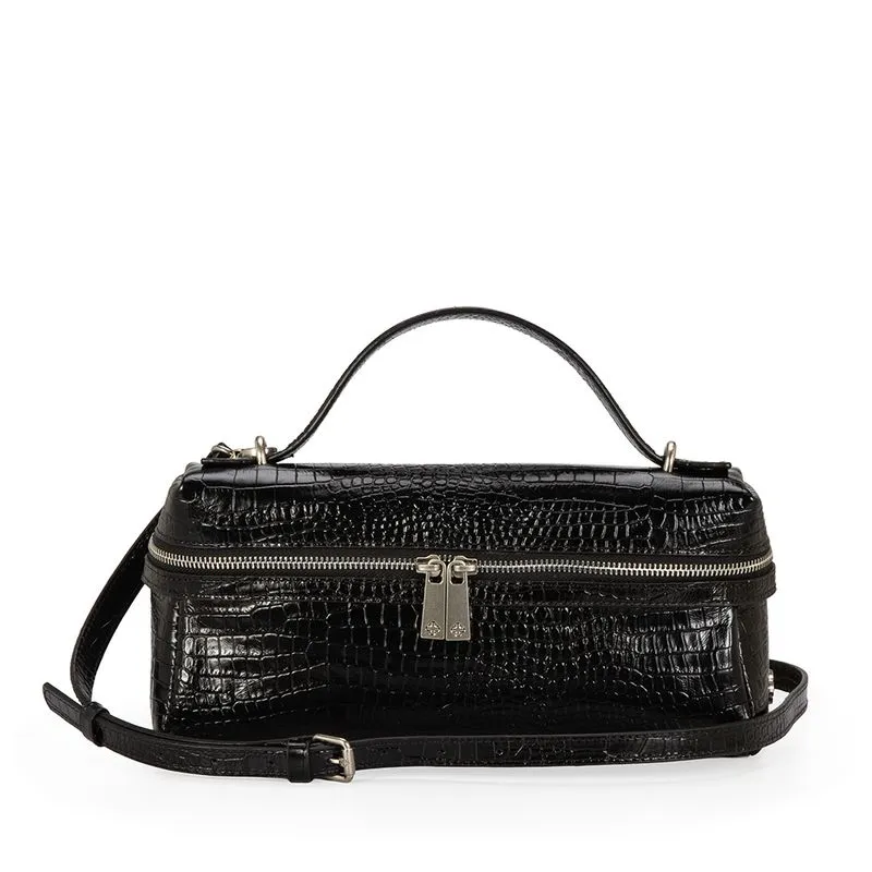 Bolsa Shoulder Couro Croco Preta