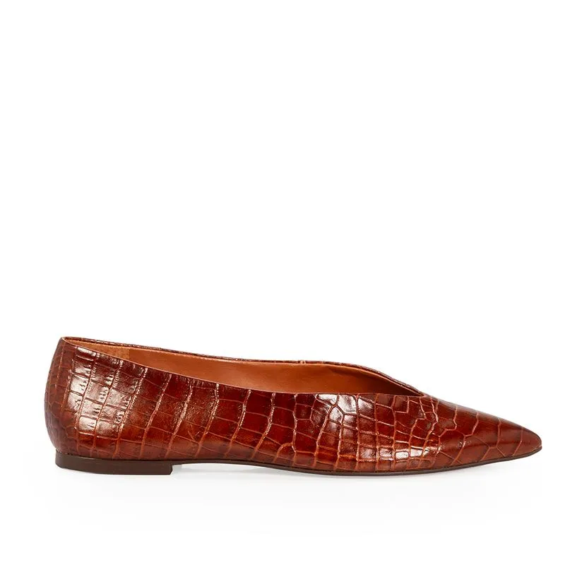 Sapatilha Caramelo Esfumado Couro Croco Bico Fino 38