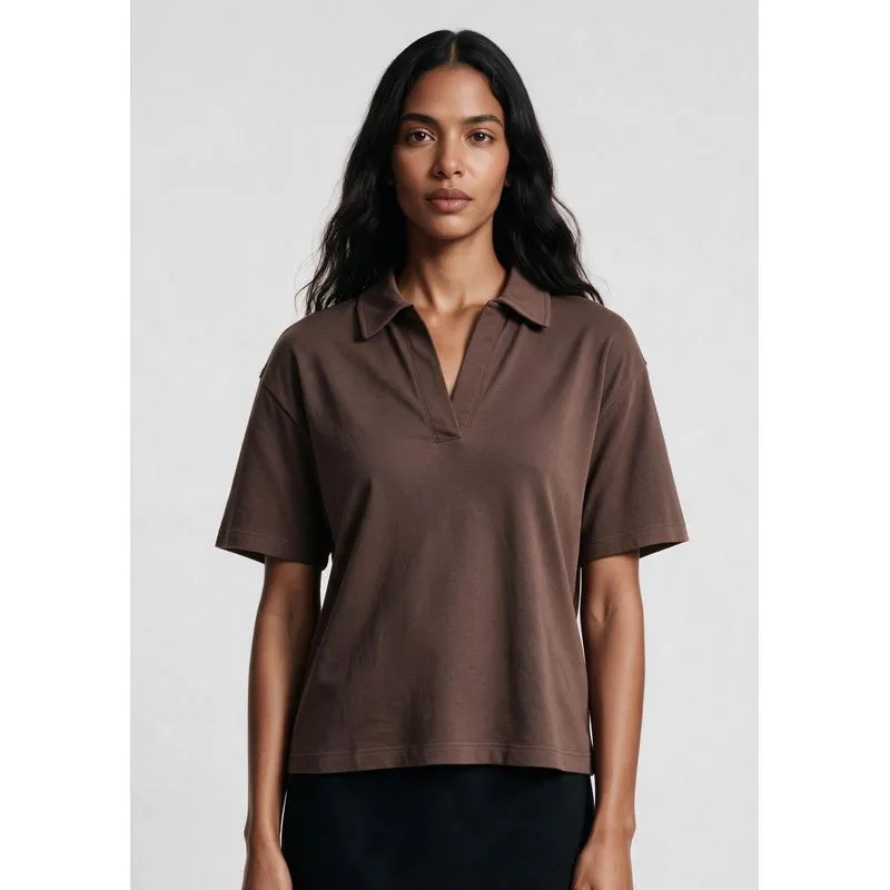 Polo Feminina Decote V Em Malha - Marrom G