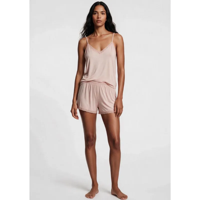 Pijama Curto Feminino Em Viscose Com Renda - Rosa P