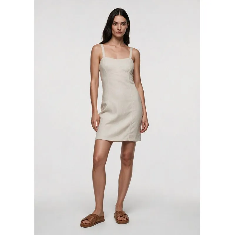 Vestido Curto Alças Finas Em Viscolinho - Natural G