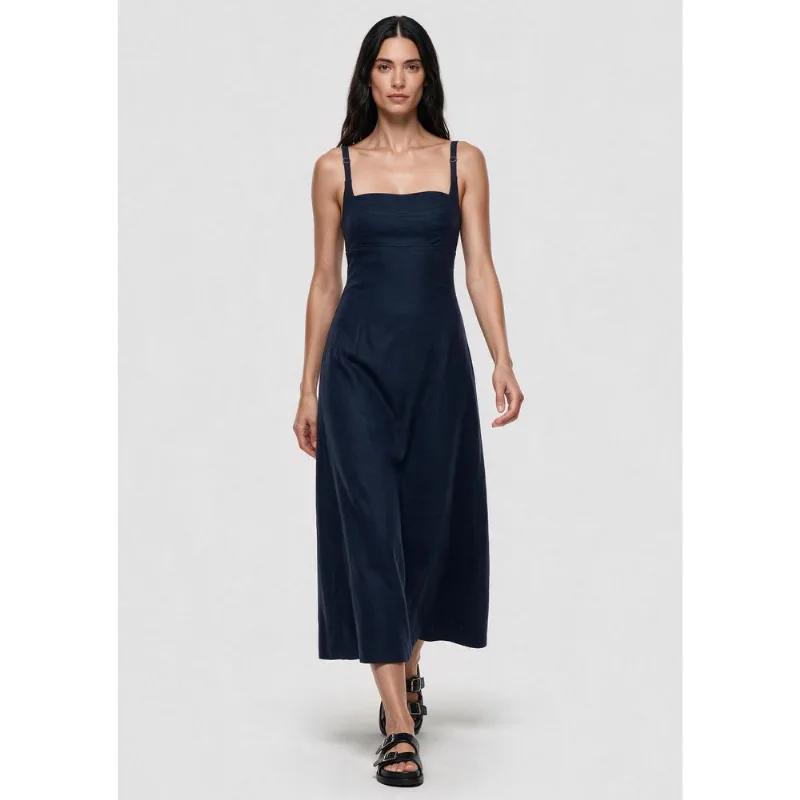 Vestido Midi Em Viscolinho - Azul G